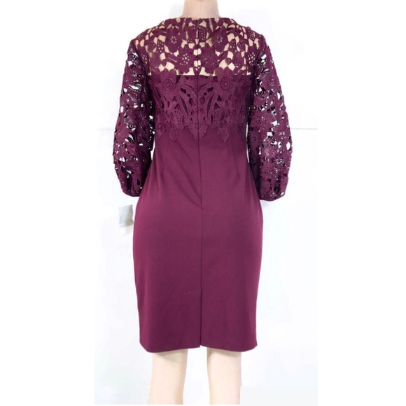 RALPH LAUREN Plum Wine Puff Sleeve Lace Top Pencil Dress Hidden Zipper Sz 4 NWT - Picture 7 of 7